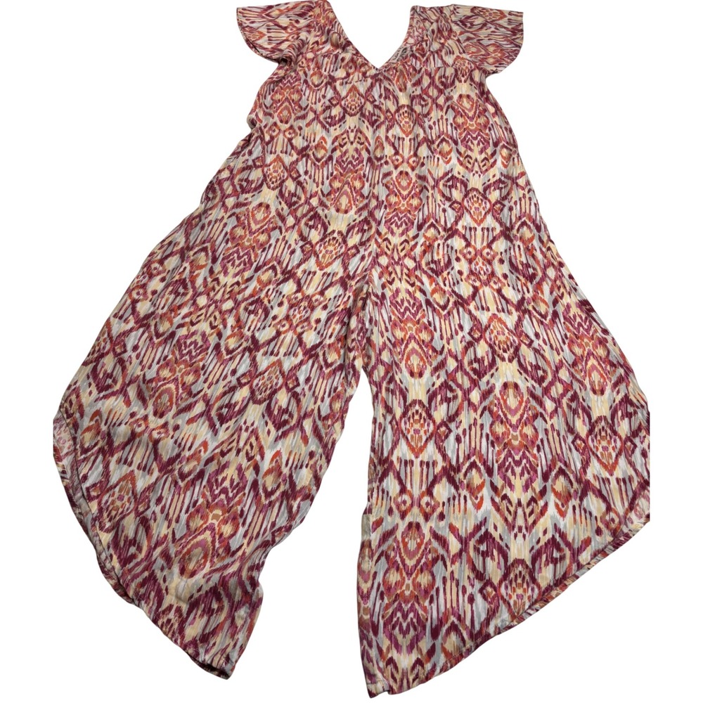 Harlow & Rose Jumpsuit Womens Pink Excellent Ikat Flutter Sleeve Wide Leg Sz Sm